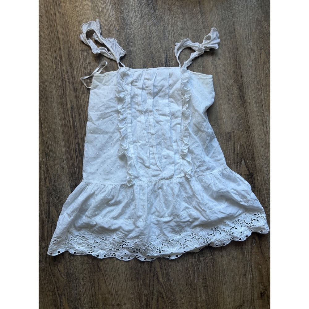 Tularosa White Eyelet Cotton Ruffle Tie Strap Camisole Top Small Swiss Dot Boho